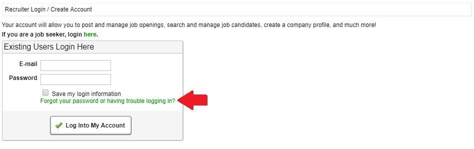 screenshot of forgotten password link below login credential fields