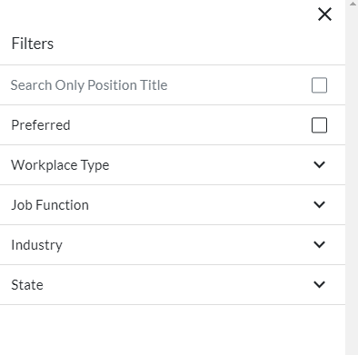 screenshot showing the filter popout with the various filtering options which can be used