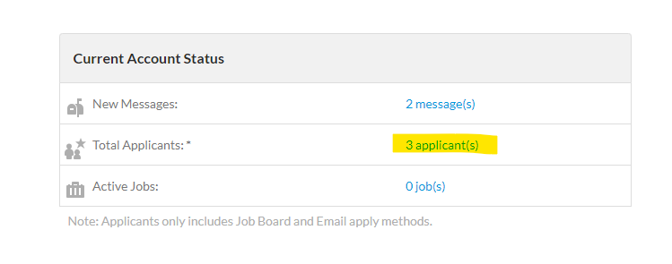 screenshot of current account status box with the link to applicants highlighted in yellow
