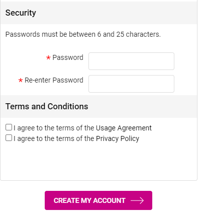 additional screenshot of account creation section of login page