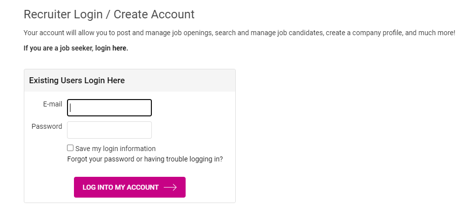 screenshot of login page