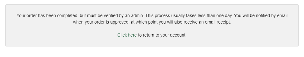 screenshot of order validation message